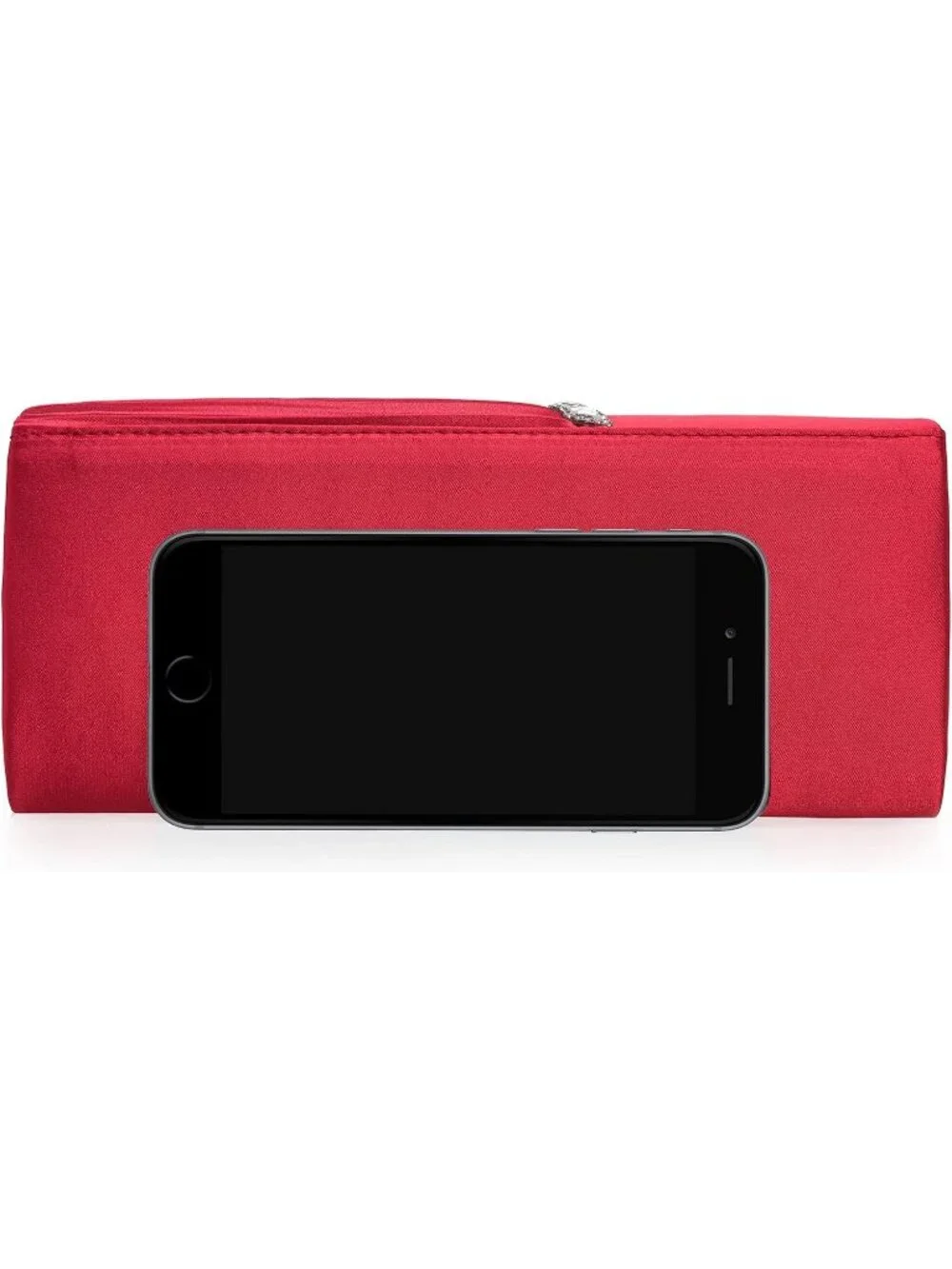 Women's Red Crystal Embellished Pleated Satin Clutch Purse For Evening Bag